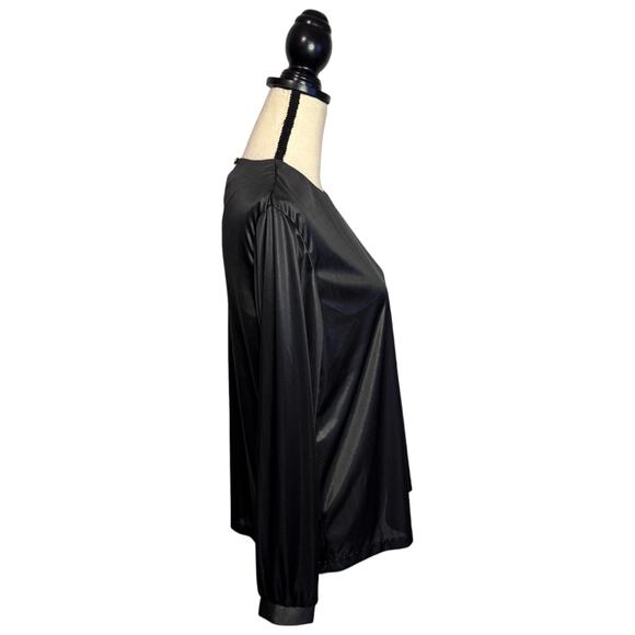 Vintage Village Fair Black Shiny Stretch Blouse Women's Size Medium Made in USA - Picture 5 of 7